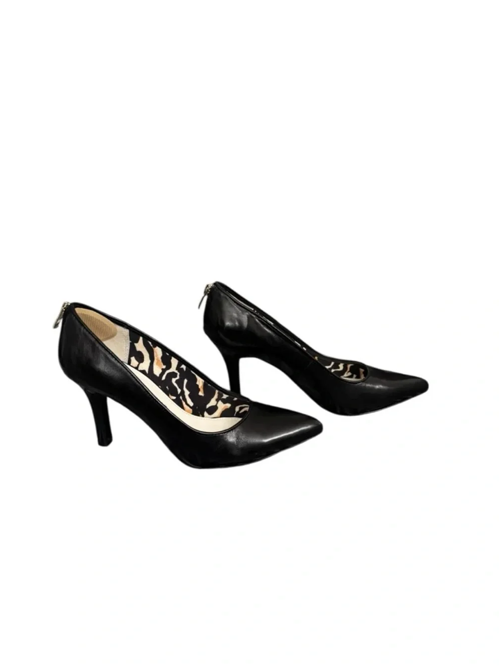 Anne Klein iFlex Black Leather Pointed Toe Kitten Heel Zip Back Pumps 8.5
